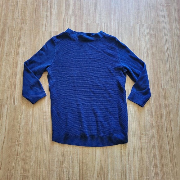 Talbots Sweater Shirt Top Womens Medium Navy Blue Knit Boat Neck Button Classic - Picture 2 of 11